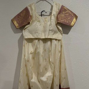 Ivory with red and Gold thread Half-sari skirt and blouse set